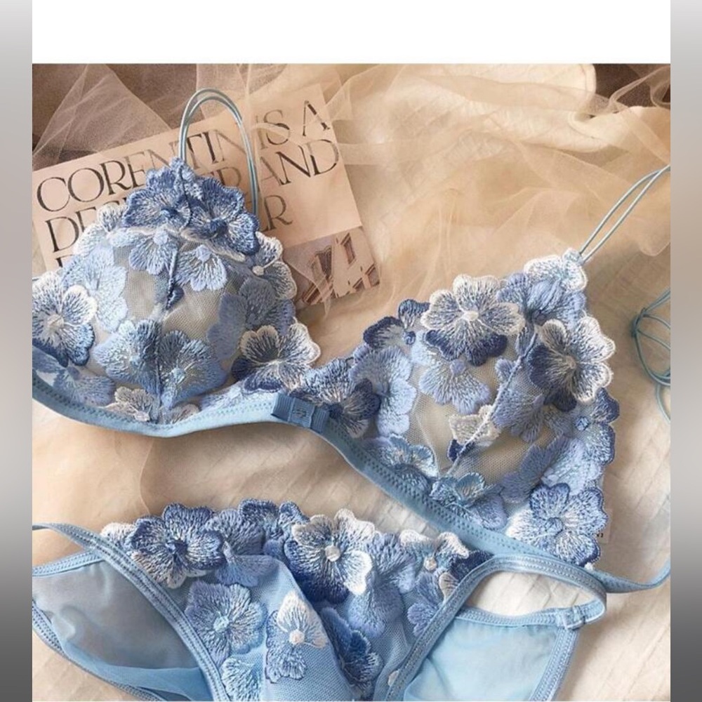 Blue lace bra